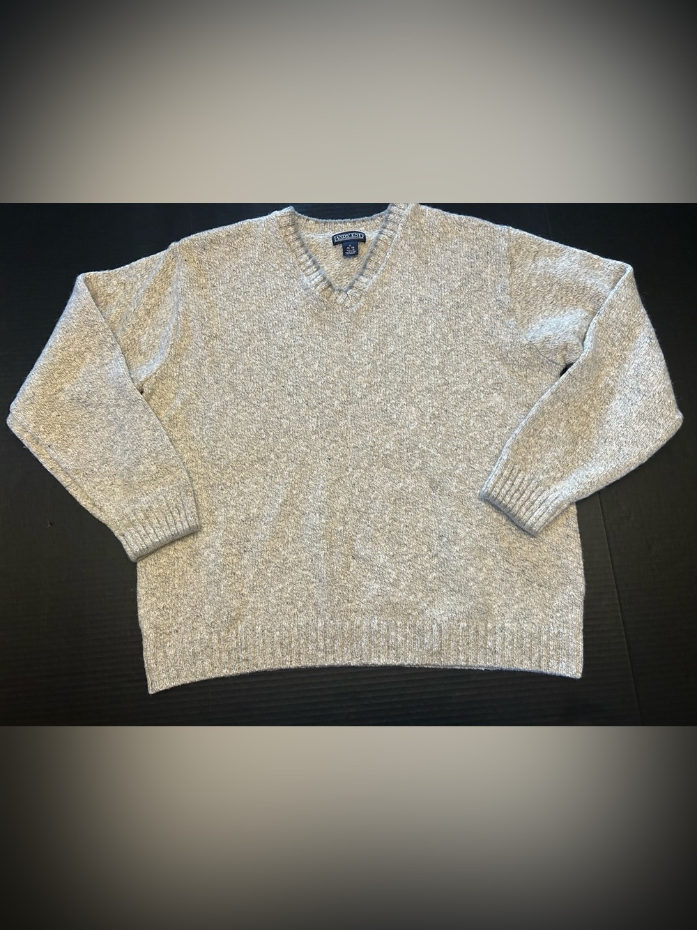 Vtg 90s Lands End Men Sweater XL Gray Cotton Wool Blend Chunky Knit Pullover USA